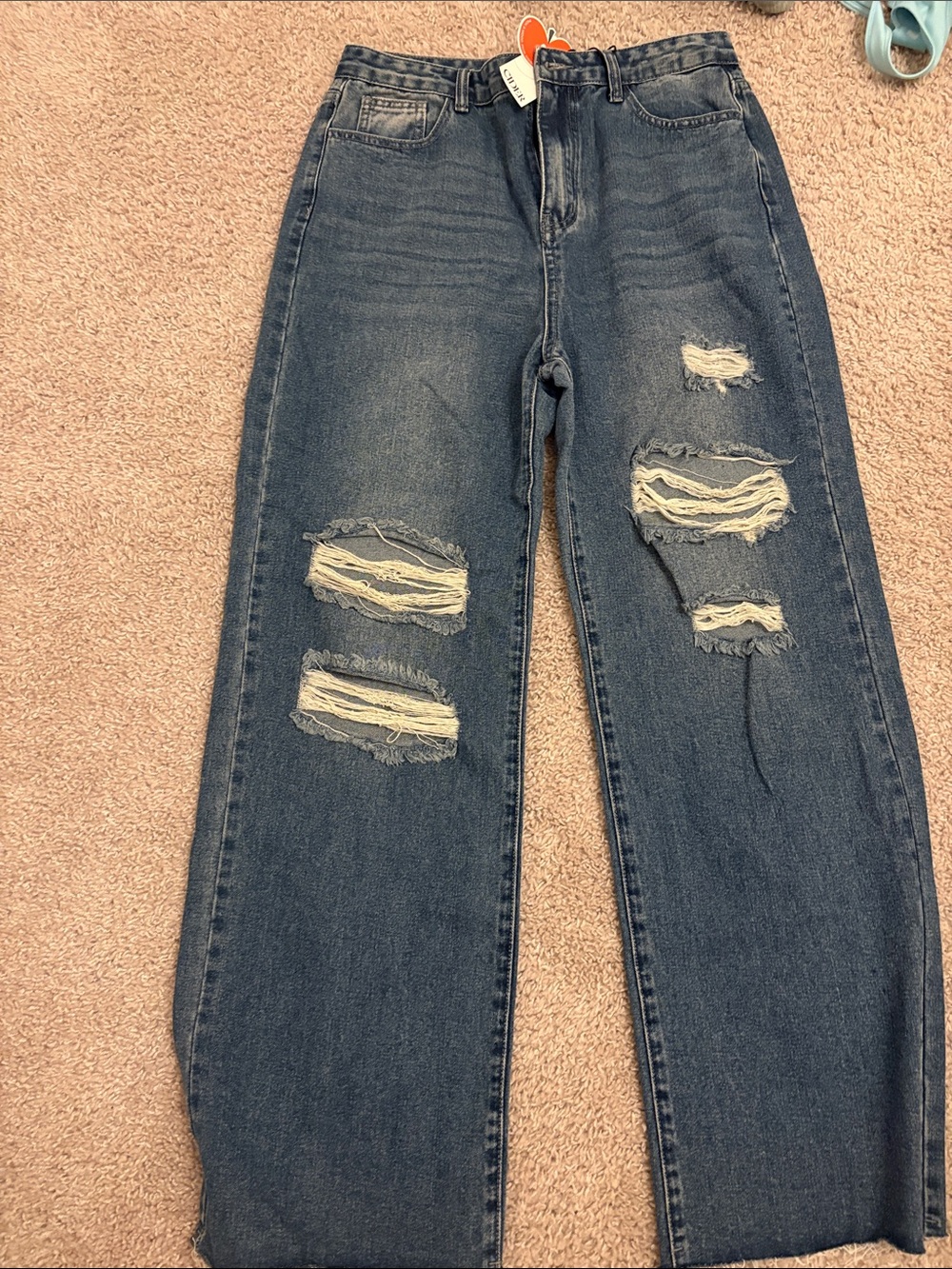 Cider Boyfriend Jeans in Dark Blue with Distressed Knees